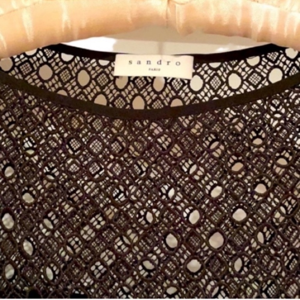 Authentic Sandro designer lace cut out overlay black dress sz M 4-6 - Picture 4 of 7